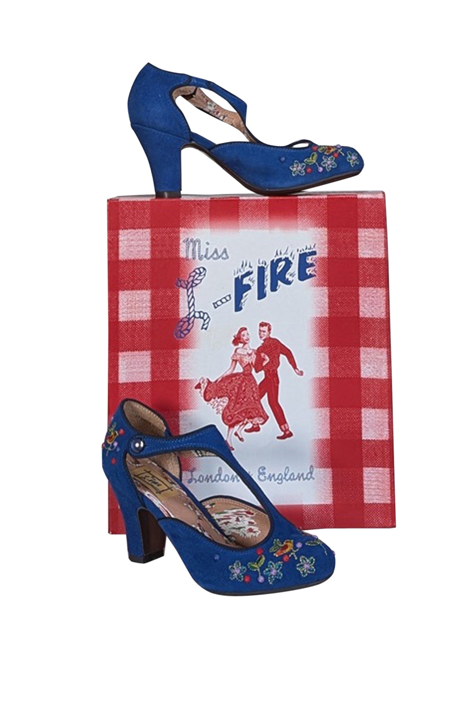 Miss L-Fire Blue Embroidery Orient Strappy Pumps - Size 7