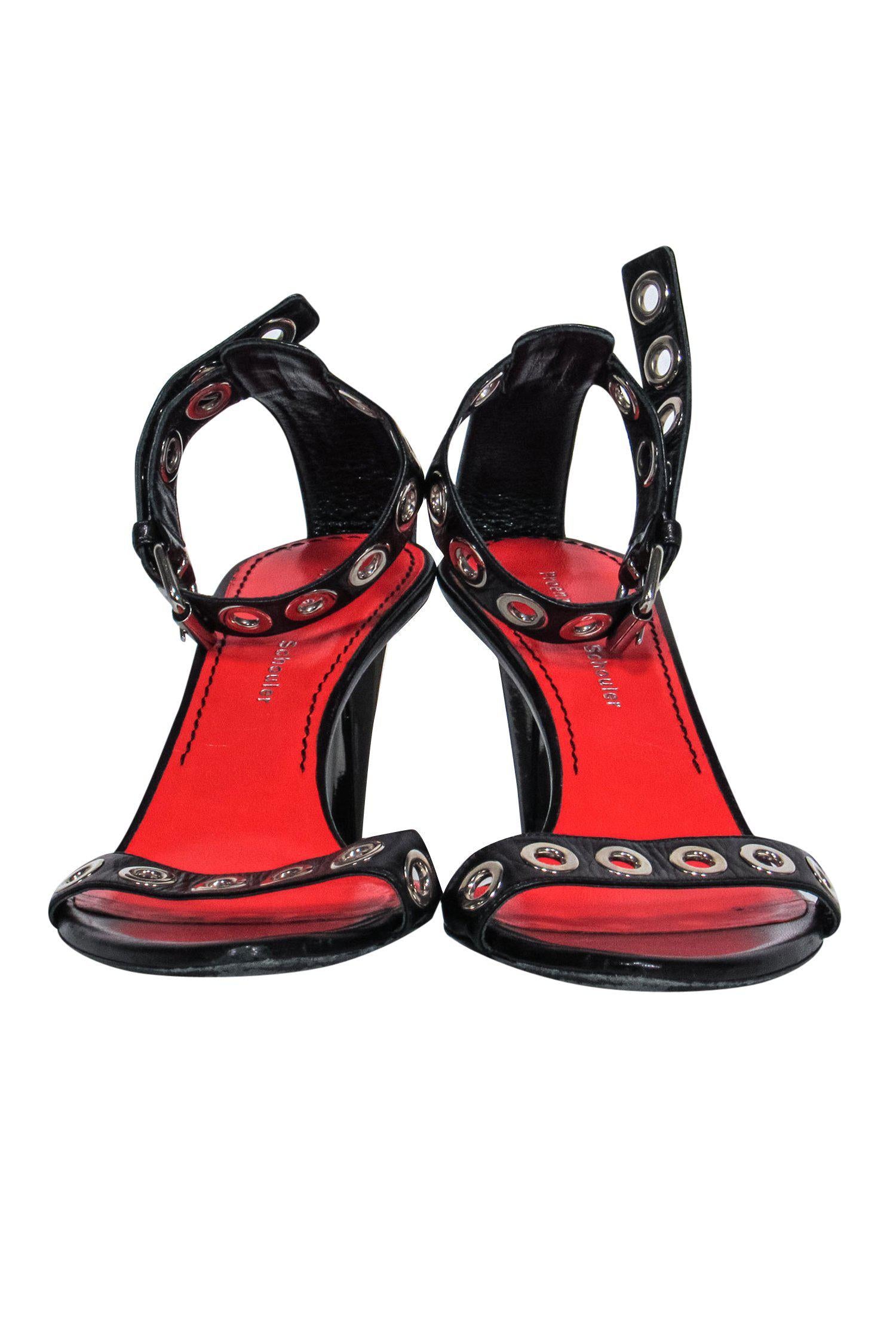 Proenza Schouler Black Leather Strappy Sandals with Grommets - Size 8 - Sexy & Edgy