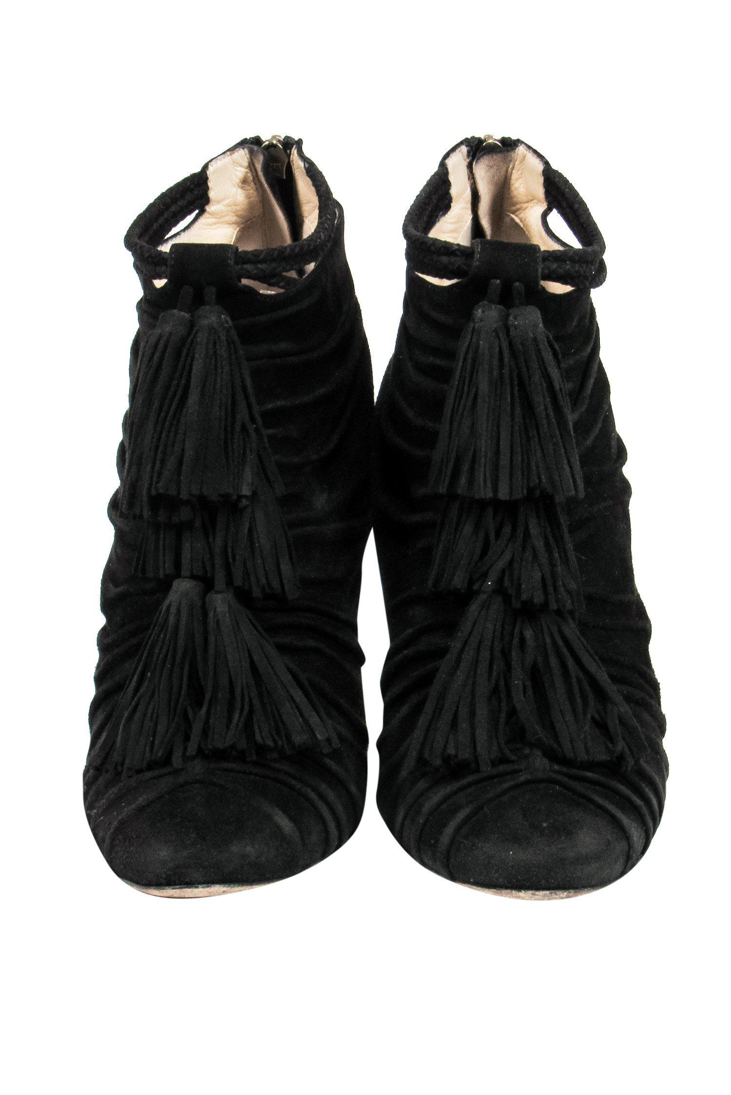 Jimmy Choo Black Tasseled Heeled Booties - Size 11