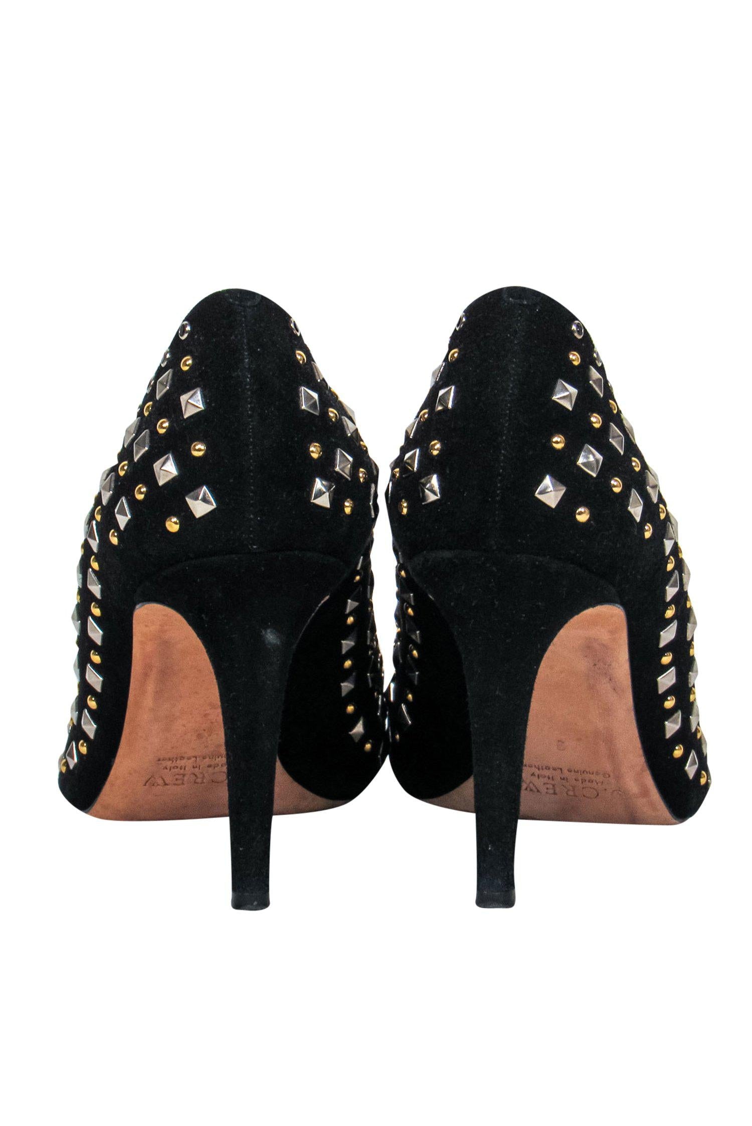 J.Crew's Stunning Black Suede Studded Pointed Toe Pumps - Size 9