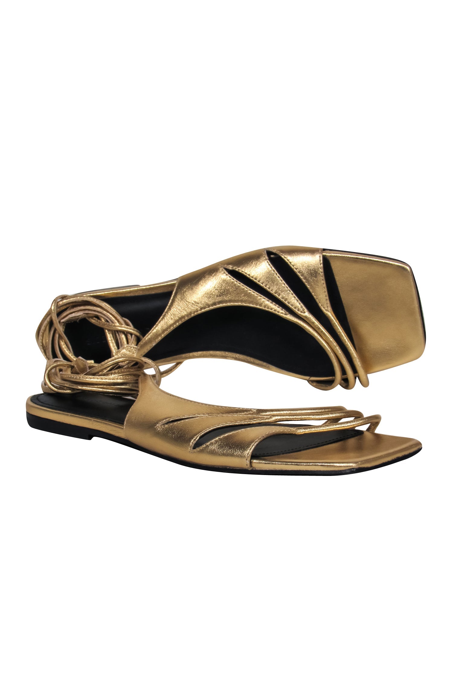 Sigerson Morrison Gold Leather Strappy Ankle-Wrap Sandals - Size 8