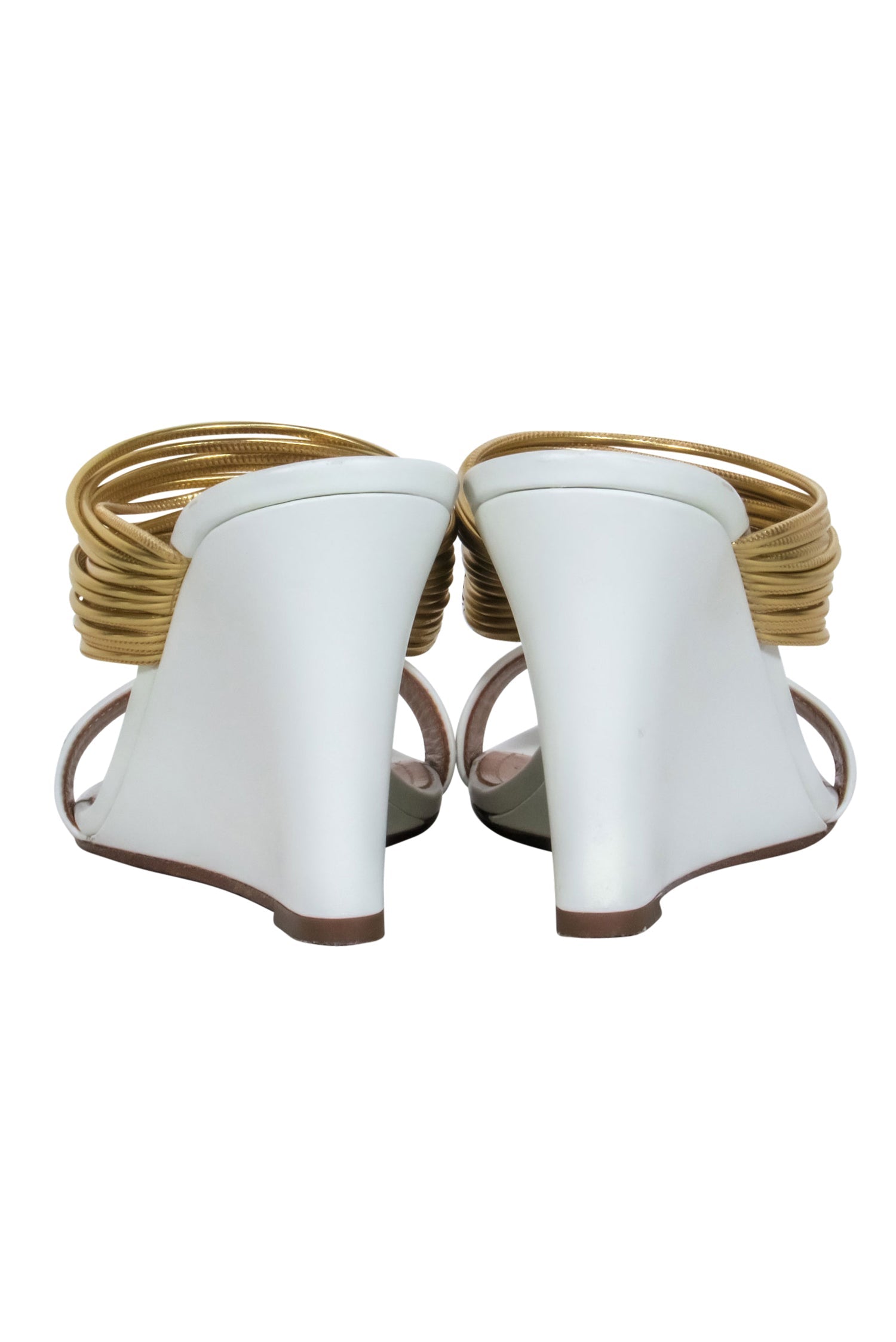 Aquazzura White & Gold Glamorous Mule Wedges - Size 7