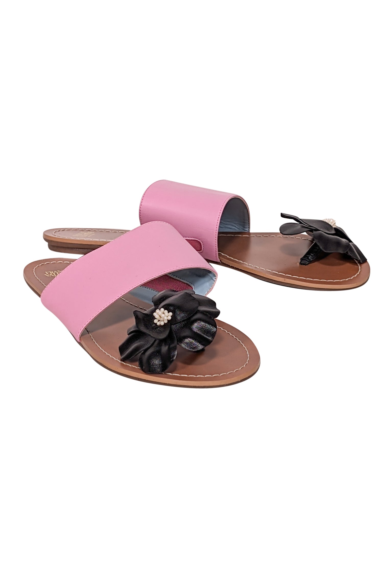 Frances Valentine's Stylish Pink, Tan & Black Flower Sandals - Size 9