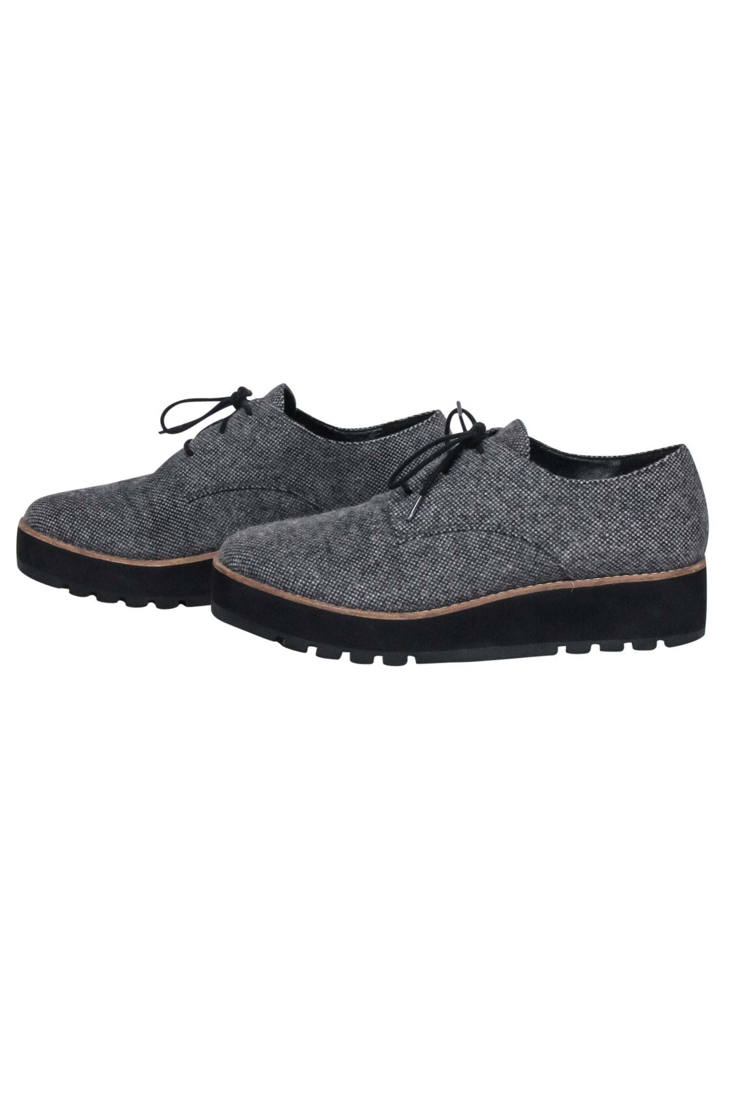 Eileen Fisher Grey Tweed Lace-Up Loafers - Size 9.5 - Trendy Winter Must-Have