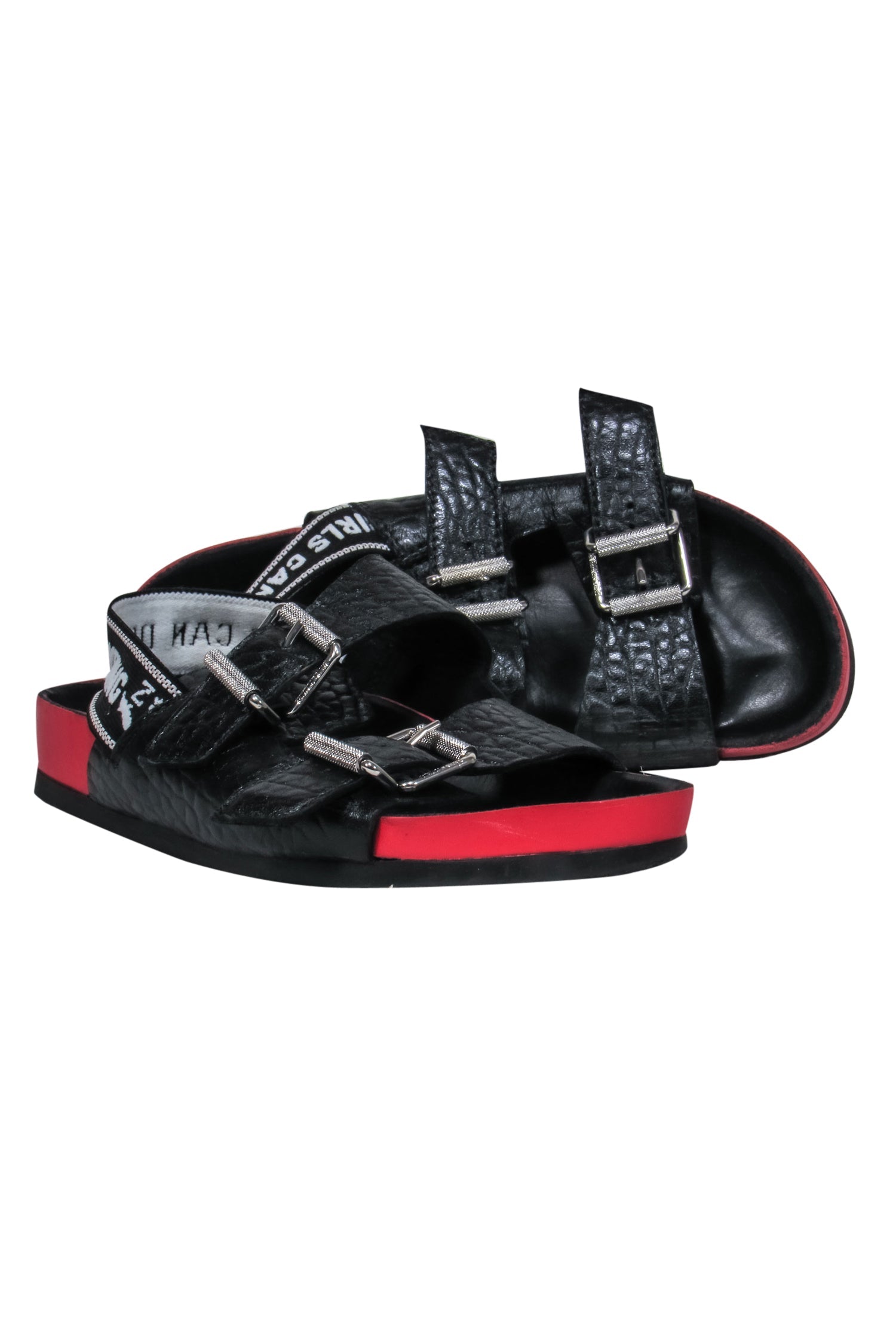 Zadig & Voltaire - Stunning Black & Red Reptile Embossed Leather Slide Sandals in Size 6