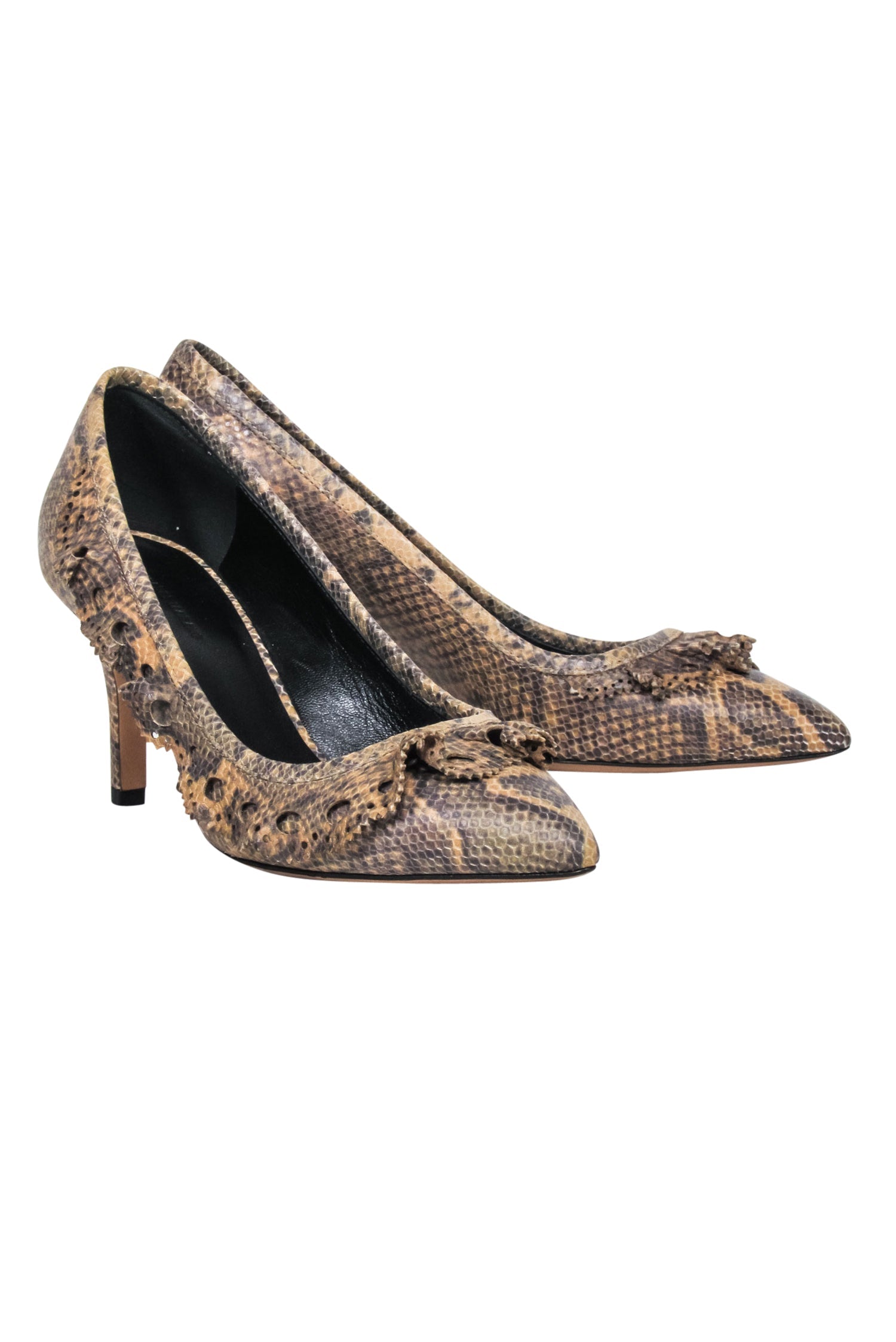 Isabel Marant - Tan & Brown Snakeskin-Embossed Leather Ruffle Pumps Size 6