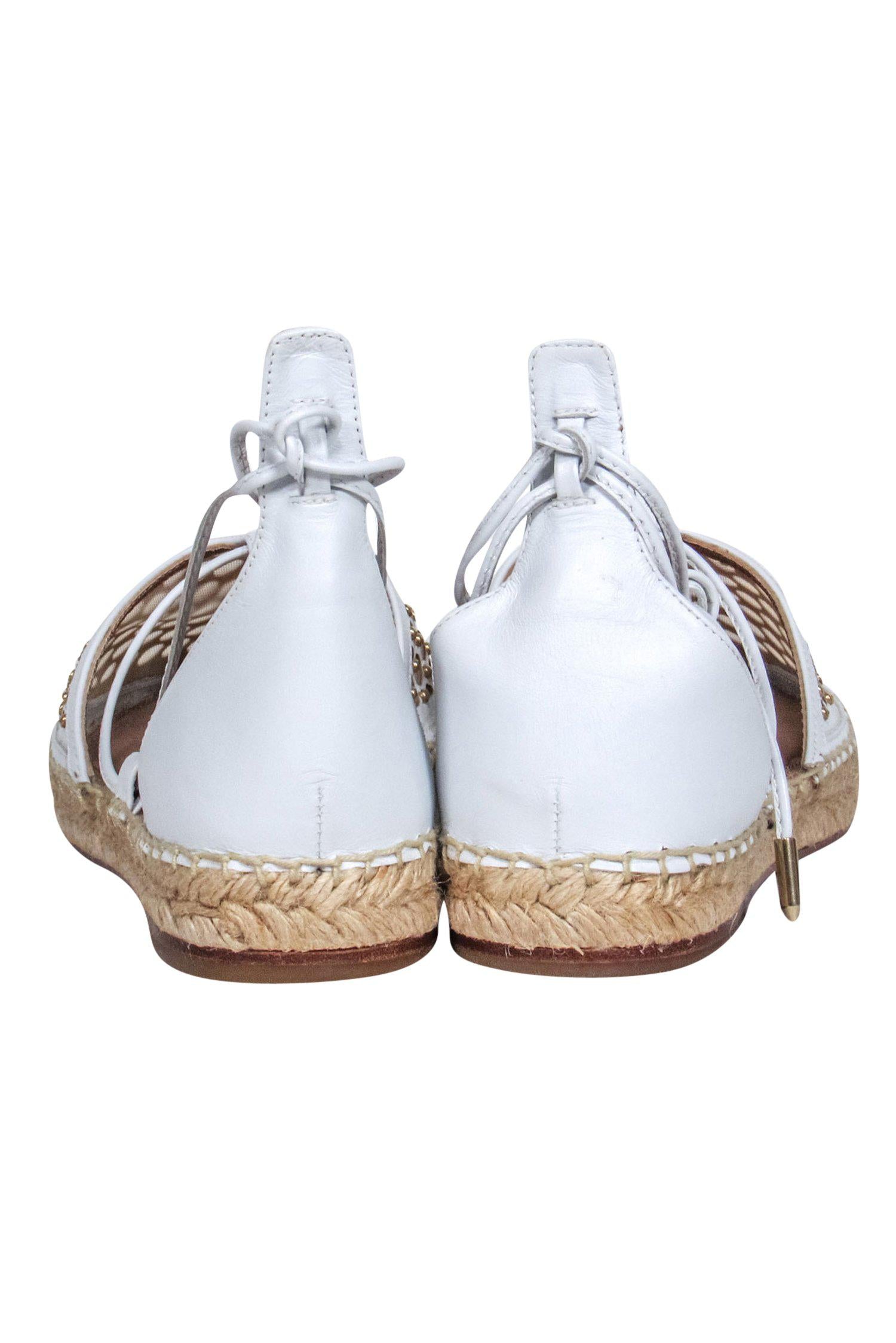 Aquazzura's Glamorous White Mesh Studded Lace - Up Espadrilles, Size 7