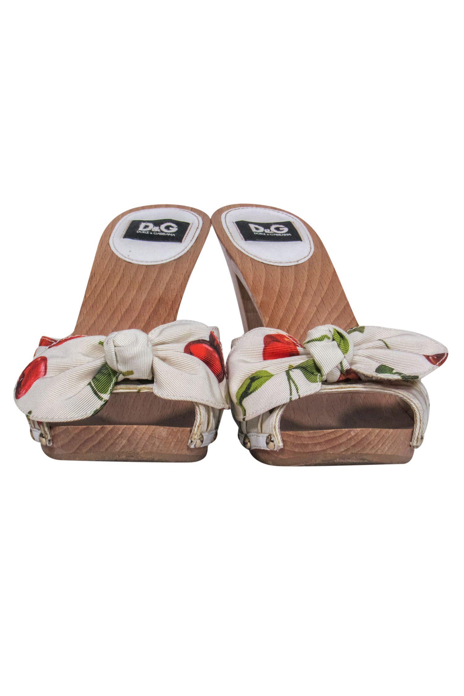 Dolce & Gabbana White Cherry Print Wooden Mule Pumps - Size 7: A Summer Retro Dream