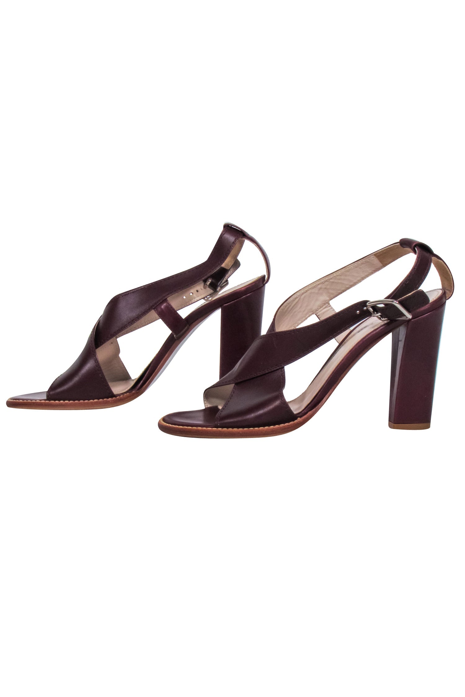 Jil Sander Maroon Strappy Block Heel Sandals - Size 8