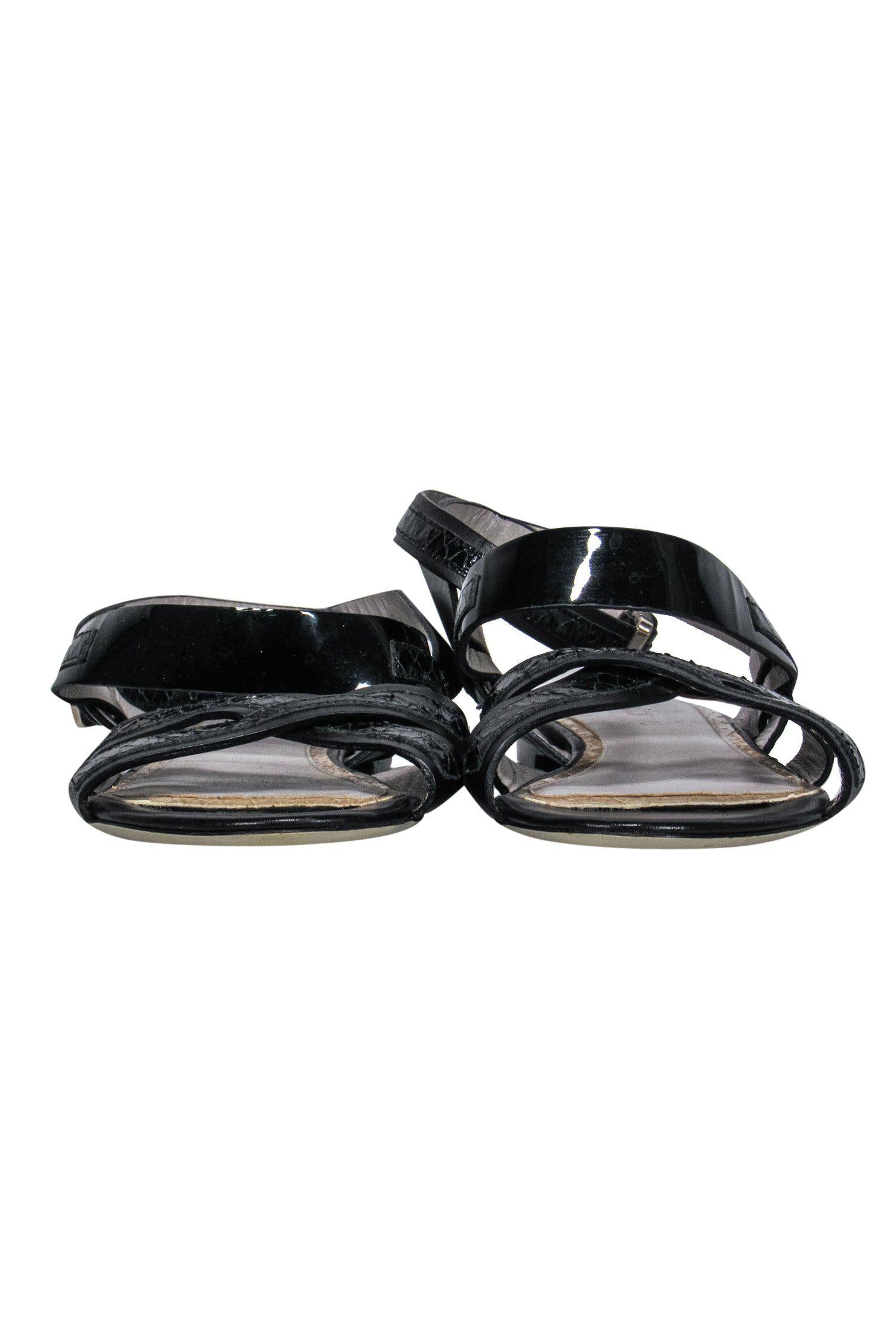Jason Wu's Stunning Black Leather Snakeskin Embossed Strappy Sandals - Size 6.5