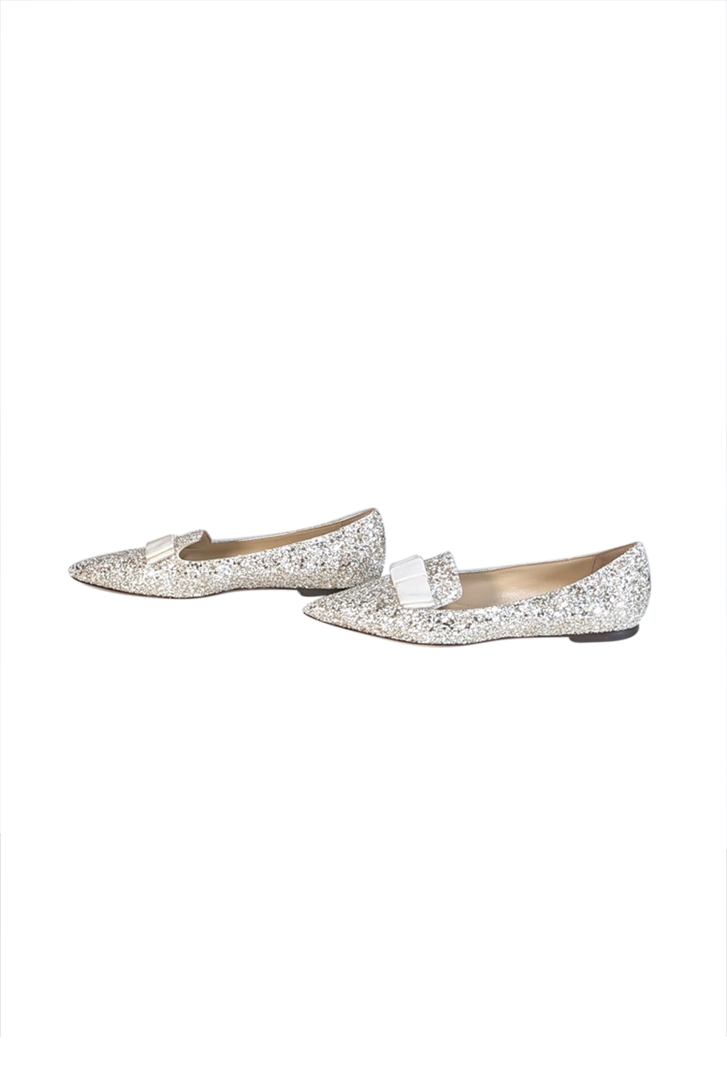 Jimmy Choo Gold & White Glitter Pointed-Toe Flats - Size 9: Sparkle in Style!