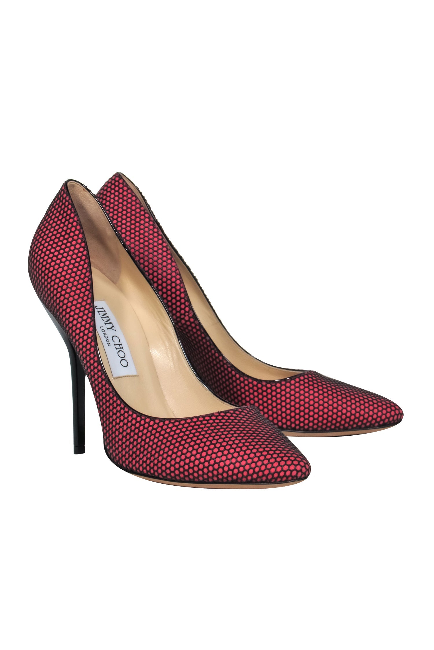 Jimmy Choo Pink Suede & Black Rubber Honeycomb Stiletto Pumps - Size 8.5: A Must-Have Fashion Statement!