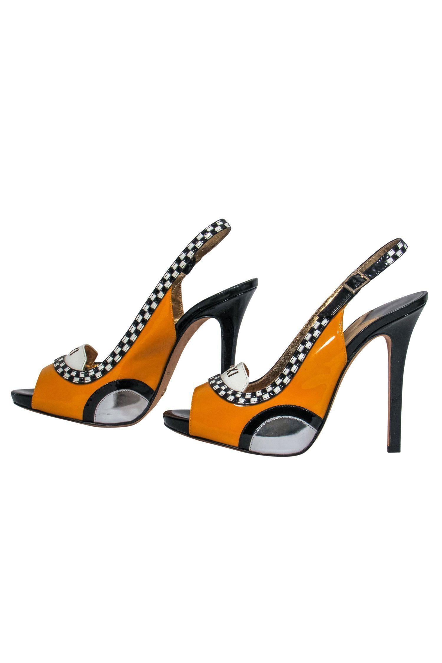 Kate Spade Yellow, Black & White Taxi-Style Peep Toe Pumps - Size 9.5 - Stand Out in Style!