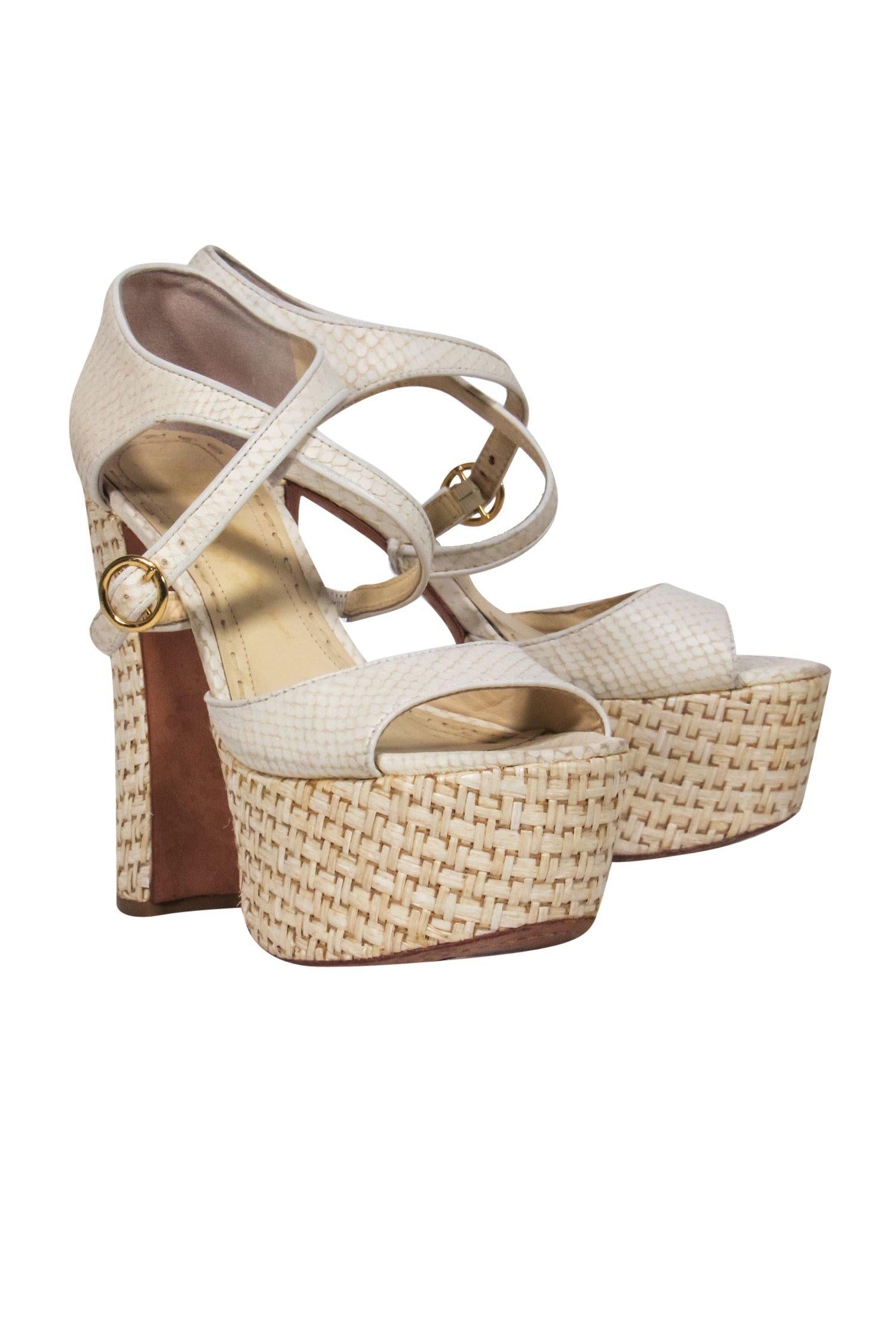 Alice & Olivia Cream Snakeskin & Woven Basket Platform Heels - Size 8 - Elevate Your Style!