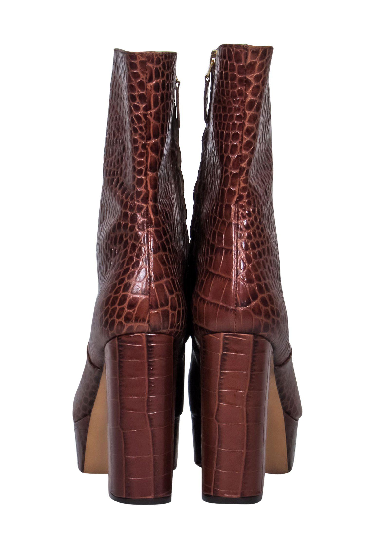 Paris Texas Brown Embossed Leather Platform Block Heel Boots - Size 8 - Unleash Your Rebellious Style!