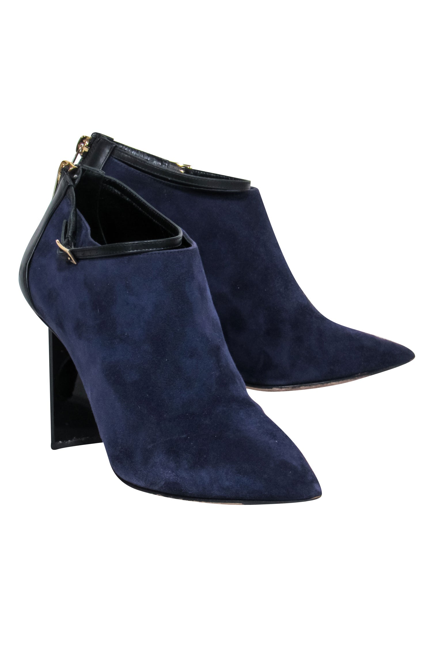 Jimmy Choo Navy & Black Suede & Leather Low-Cut Heeled Booties - Size 7
