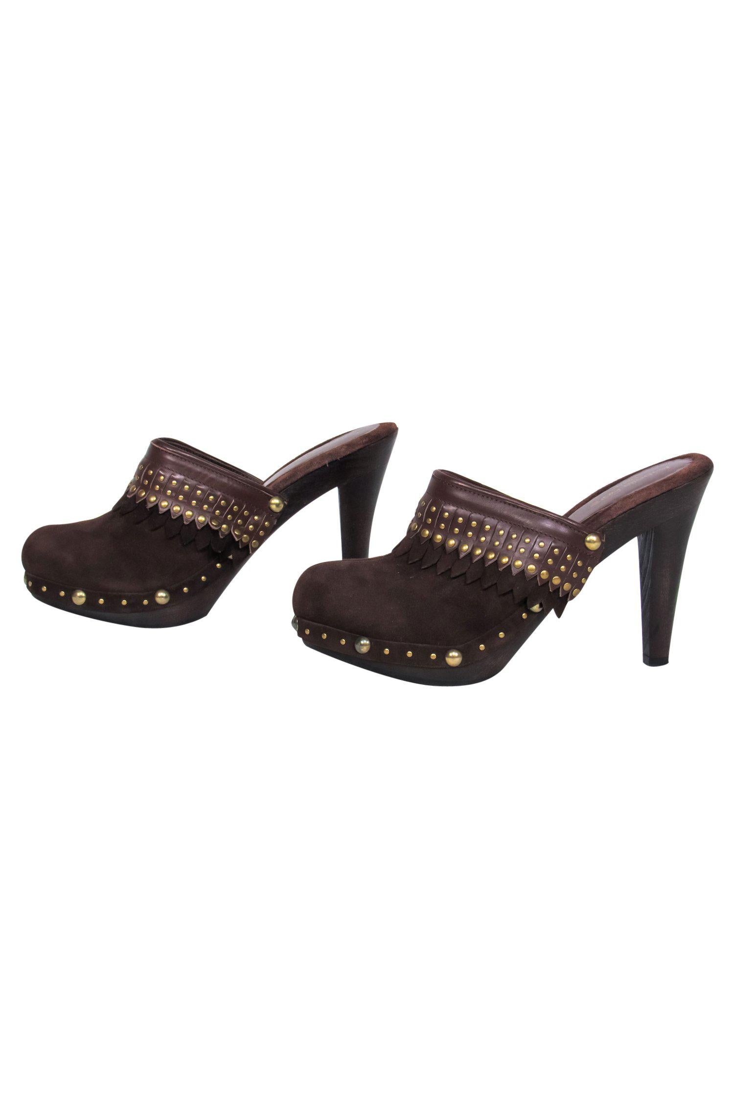 Isabella Fiore Brown Suede Gold Studded Clog Pumps - Size 6