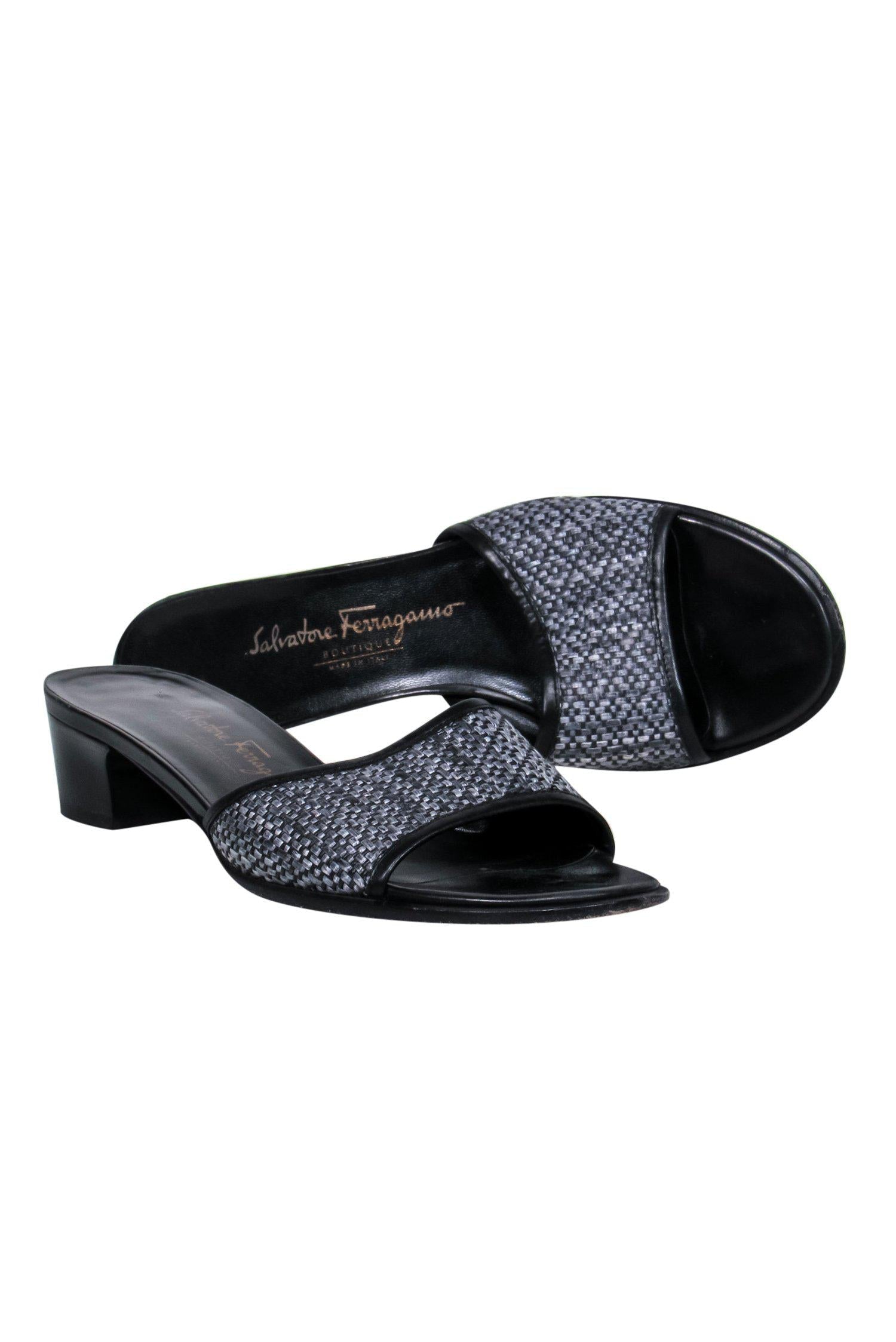 Ferragamo Dark Gray & Black Woven Slide Sandals - Size 8.5 - Summer Essential