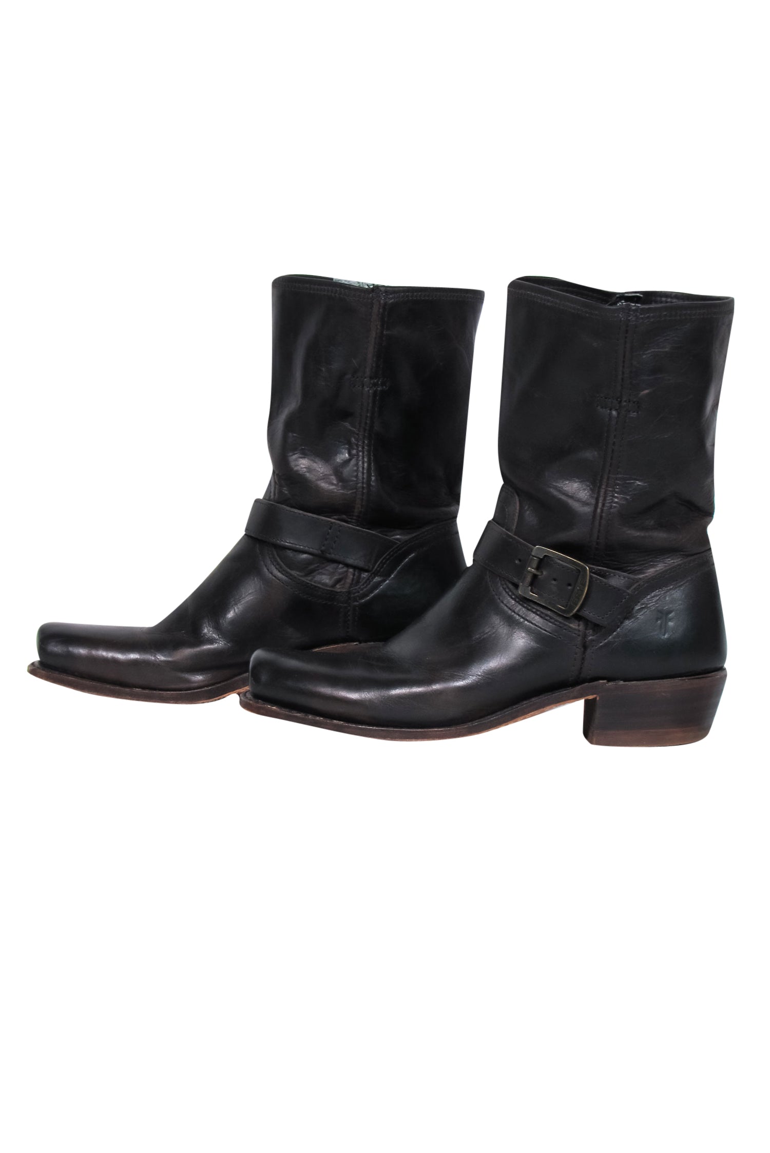 Frye Dark Brown Leather Western-Style Block Heel Booties - Size 10: Cowboy Chic!