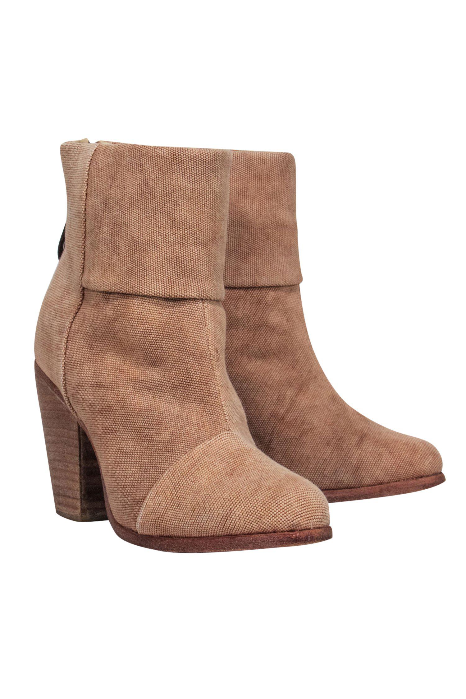 Rag & Bone Tan Fabric Ankle Booties with Wooden Heel - Size 6