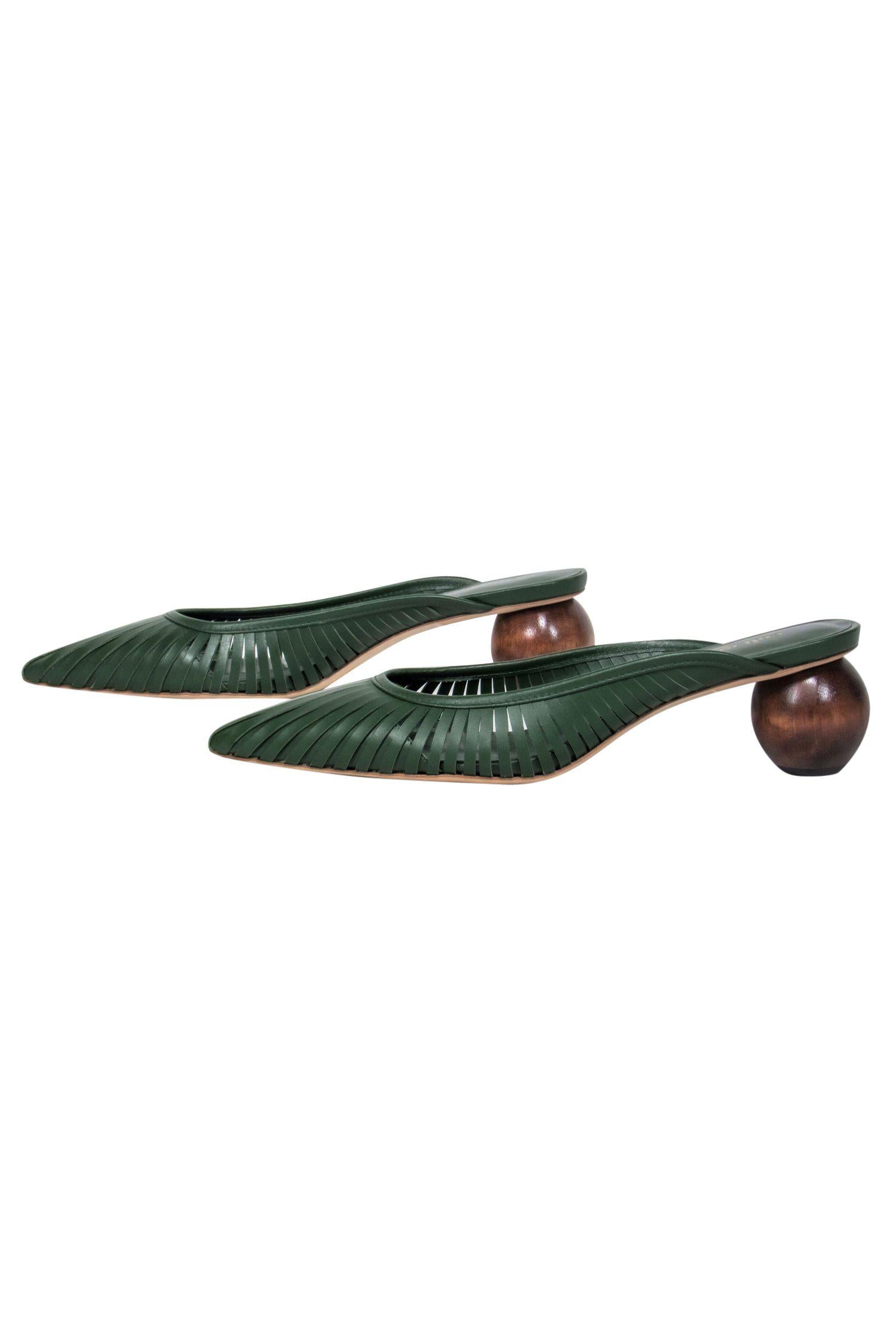 Cult Gaia Forest Green Leather Pointed Toe Ball - Heel Mules in Size 9: Tropical Trendsetters!