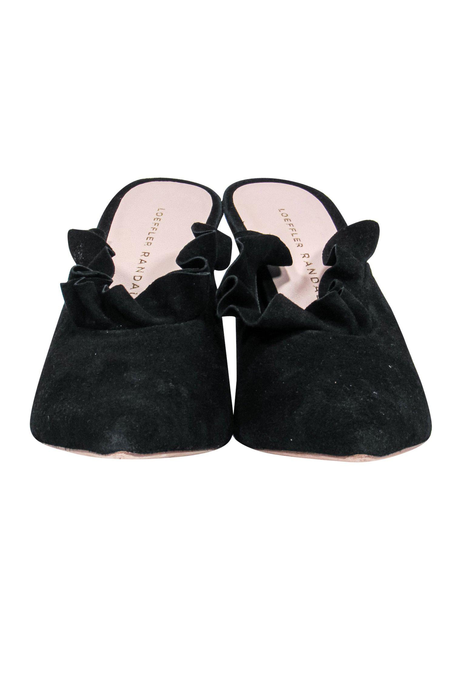 Loeffler Randall Black Suede Ruffle Mule Heels - Size 7 - A Fashion Must-Have!