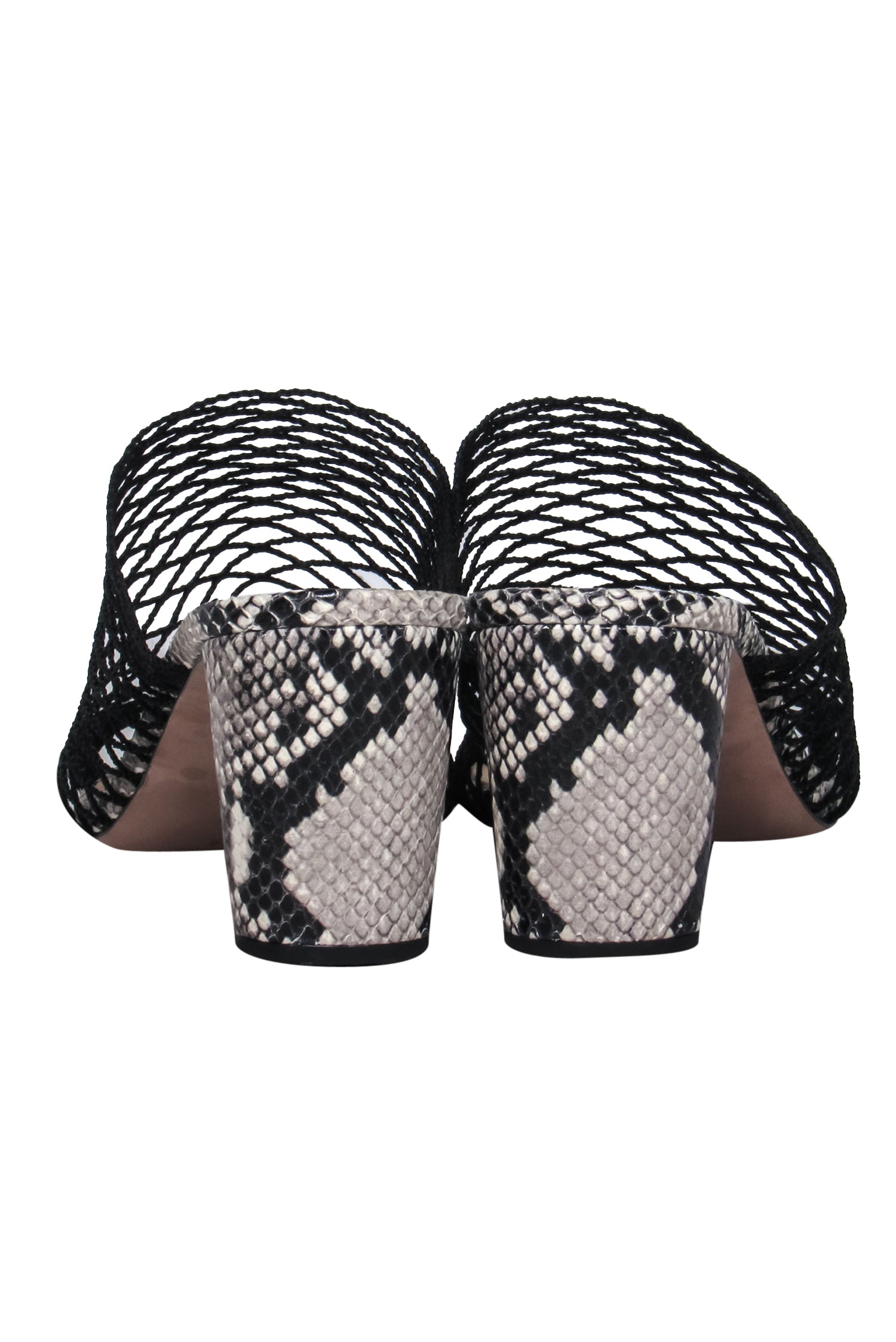 Veronica Beard Grey & Black Snakeskin Print Fishnet Heeled Mules - Size 8.5