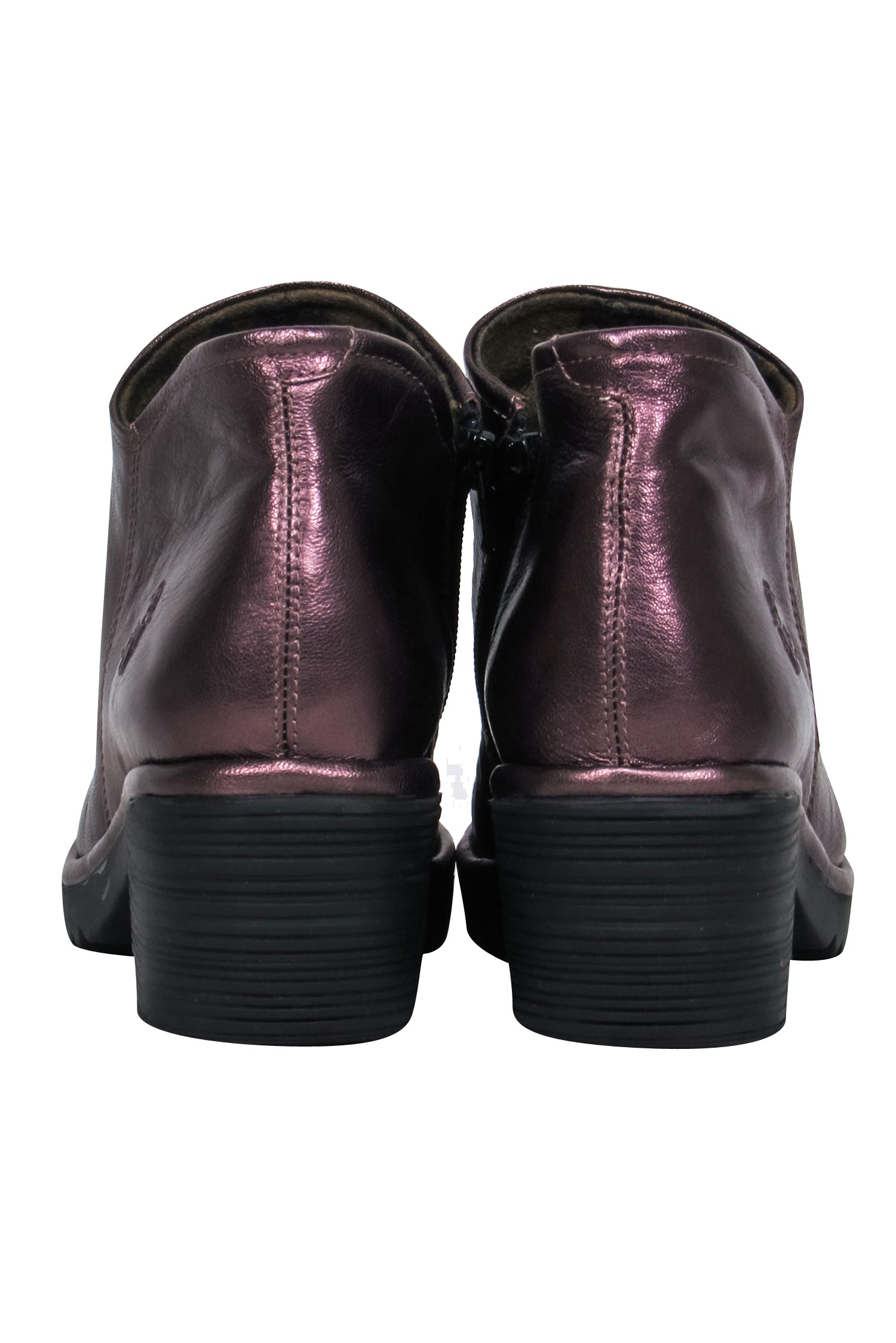 Fly London - Stunning Bronze Leather Round Toe Block Heel Booties, Size 9