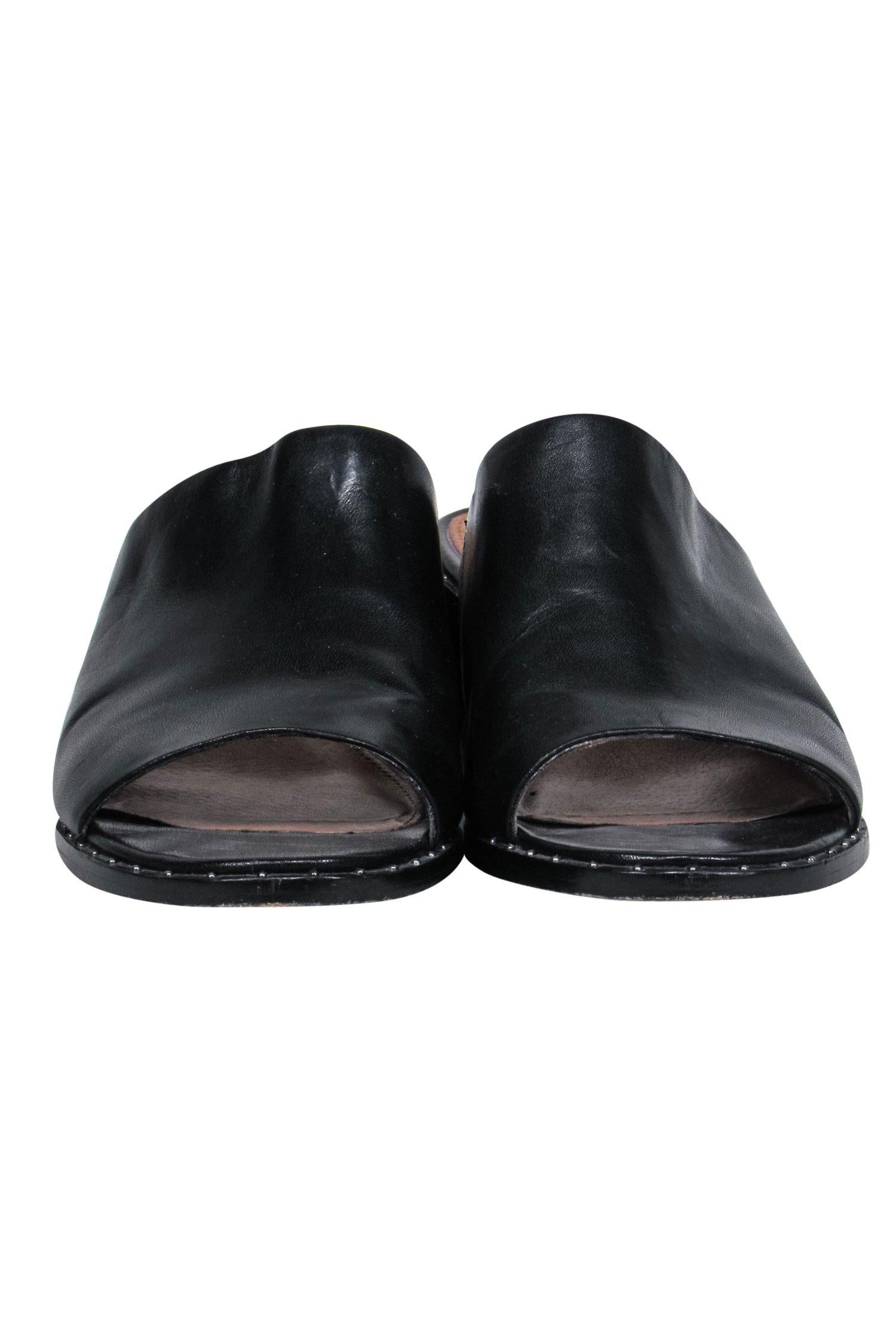 Frye Black Studded Leather Chunky Heel Slide Sandals - Size 6