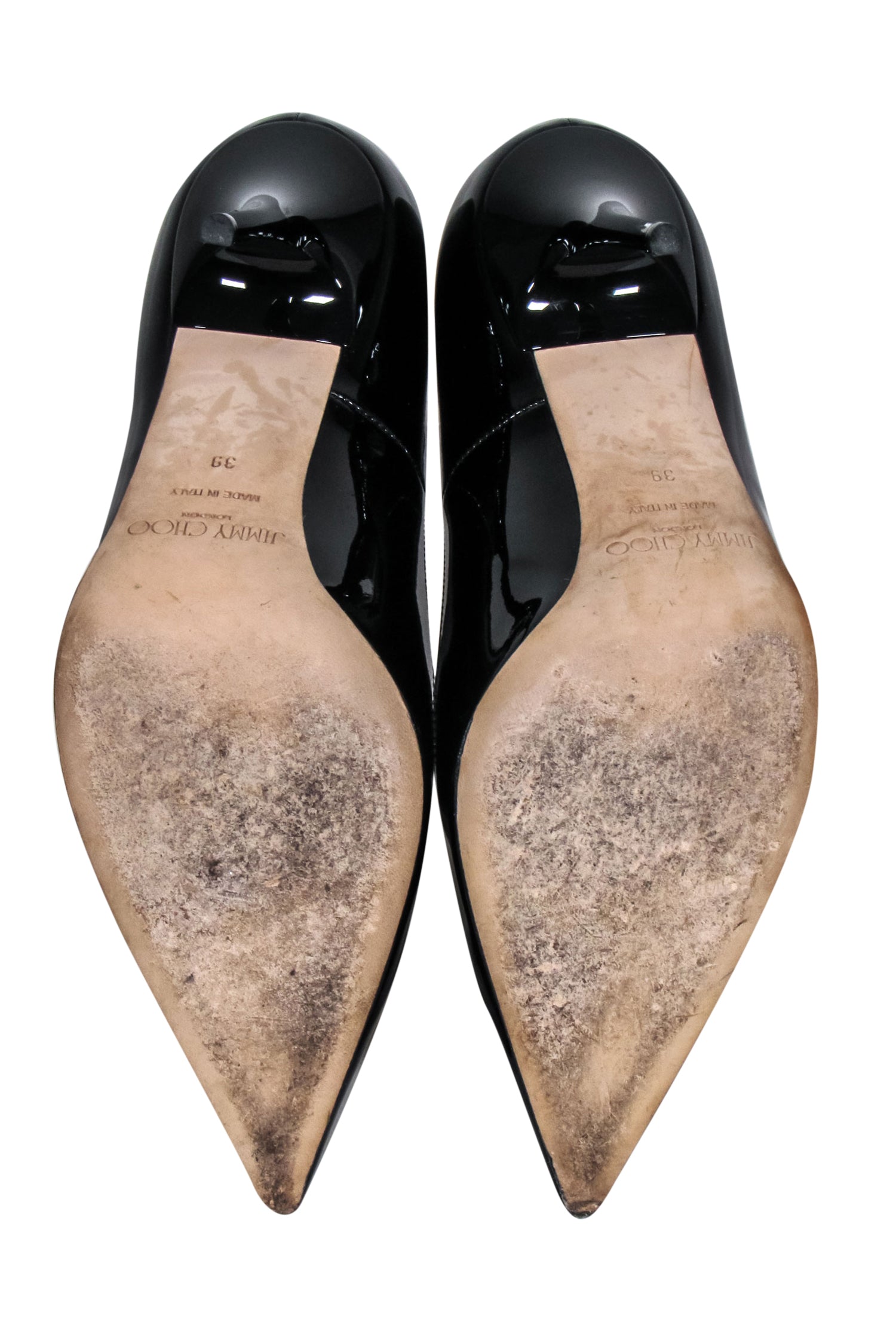 Jimmy Choo's Stunning Black Patent Leather Pointed Toe Pumps - Size 9
