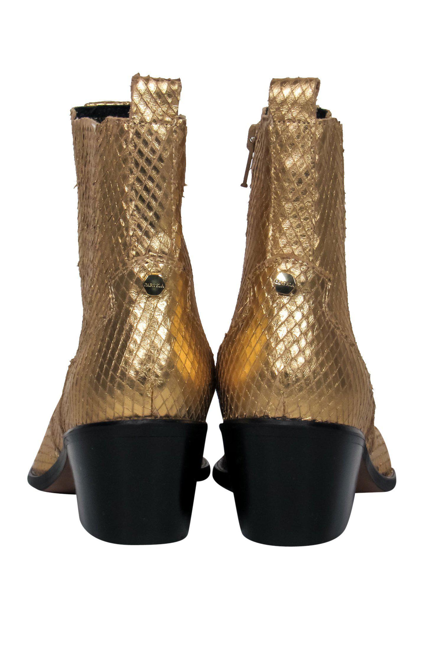 Carvela Gold Snakeskin Heeled Booties - Size 6: Unleash Your Inner Rockstar!