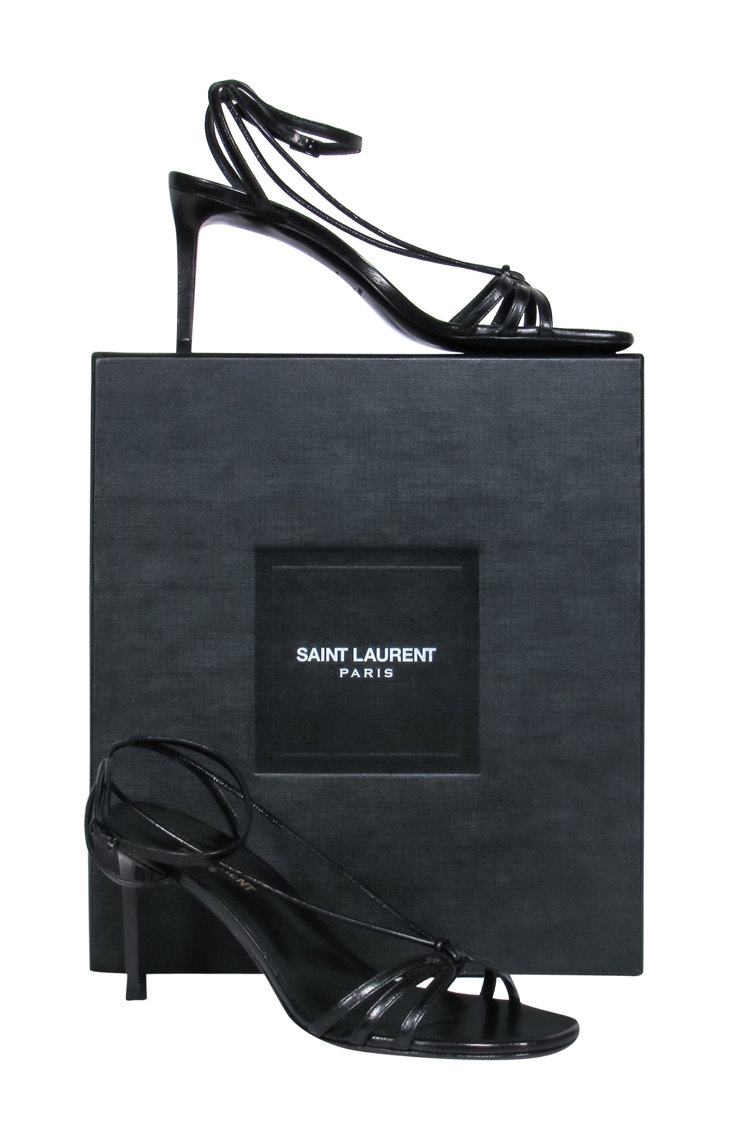 Saint Laurent Black Strappy Leather Heels - Size 8, Summer's Must-Have!